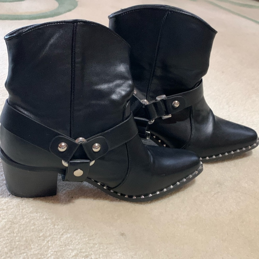 Black studded cowboy booties